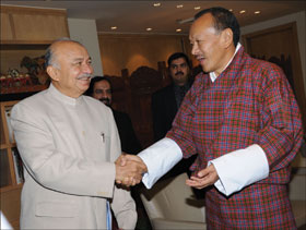 The minister for power, Mr S K Shinde, calls on Lyonchhen Jigmi Y Thinley
